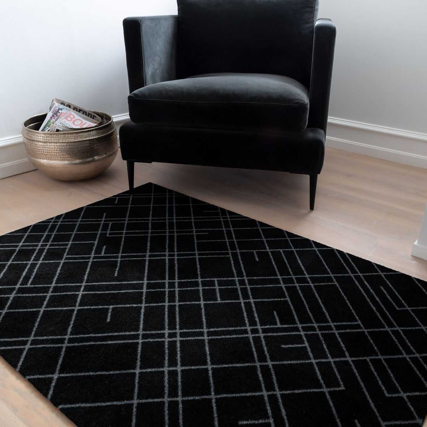 GULVMÅTTE 90 X 130 CM - LINES SORT/GRÅ