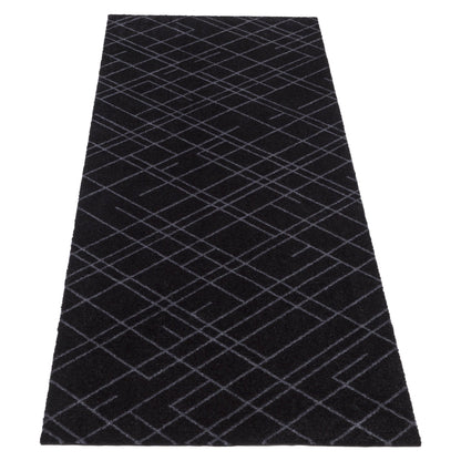 GULVMÅTTE 67 x 250 CM - LINES sort/grå