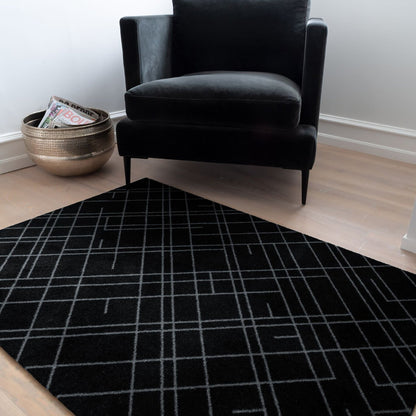 GULVMÅTTE 90 X 130 CM - LINES SORT/GRÅ